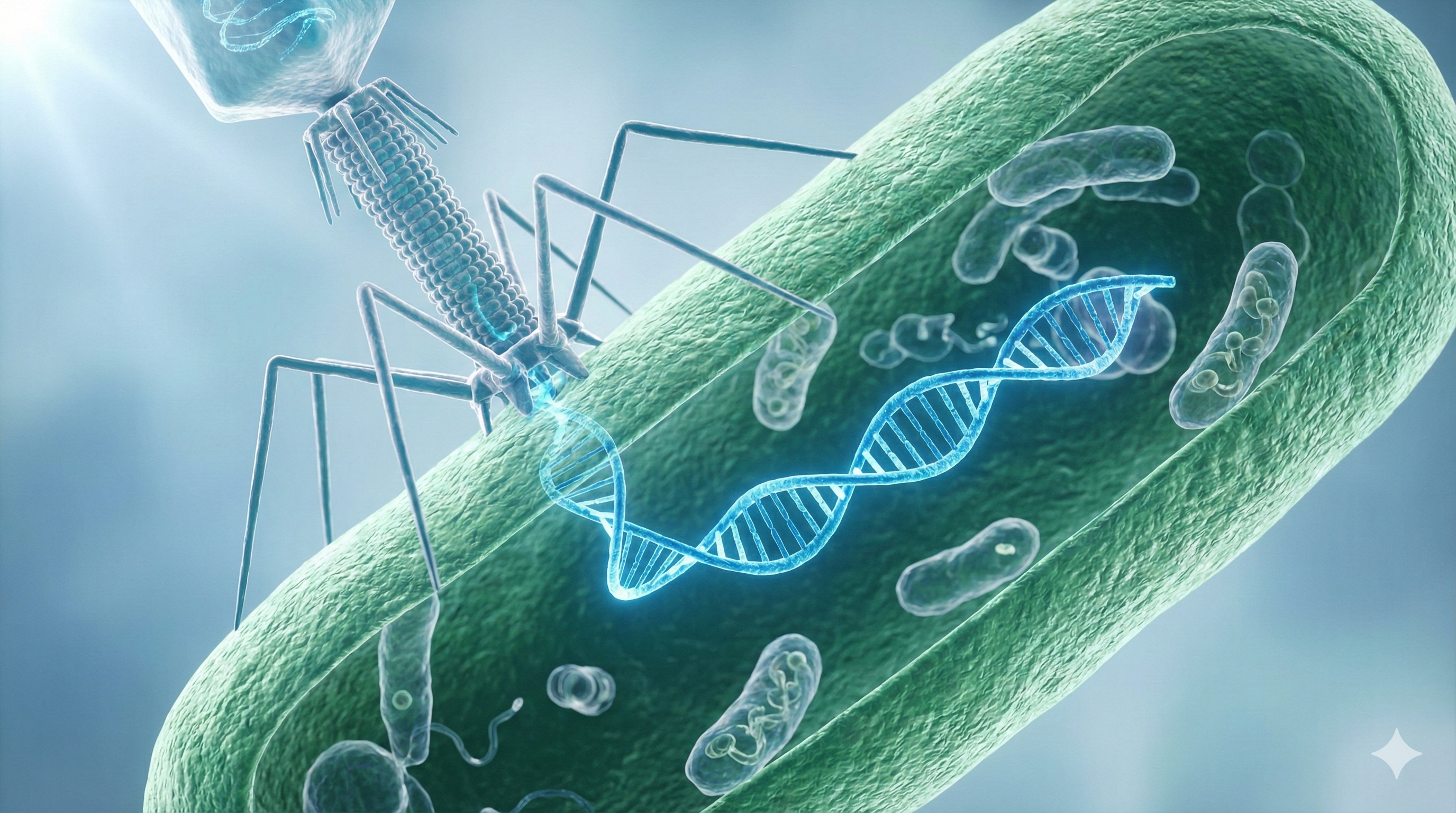 Ilustración del ciclo lítico de bacteriófagos